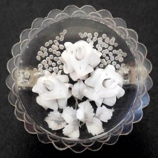 Art Deco Lovely Floral Clear Lucite Art Nouveau Pin Brooch Old Clip Very Rare