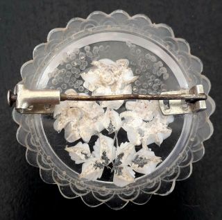ART DECO LOVELY FLORAL CLEAR LUCITE ART NOUVEAU PIN BROOCH OLD CLIP VERY RARE 2