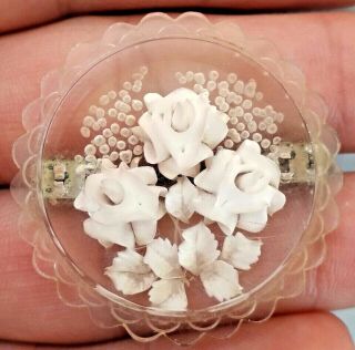 ART DECO LOVELY FLORAL CLEAR LUCITE ART NOUVEAU PIN BROOCH OLD CLIP VERY RARE 3
