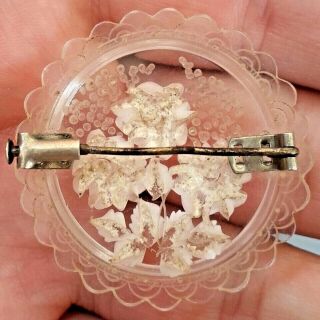 ART DECO LOVELY FLORAL CLEAR LUCITE ART NOUVEAU PIN BROOCH OLD CLIP VERY RARE 4
