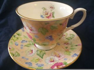 Crown Trent Floral Chintz China Limited England Cup & Saucer Fine China Rare