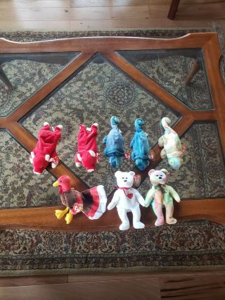 Rare Beanie Babies (snort X2,  Valentino,  Peace,  Iggy/ Rainbow X2,  And Gobbles)