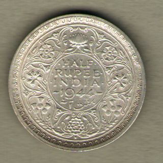 British India - 1944 - George Vi 1/2 Rupee Silver Coin Ex - Rare Coin