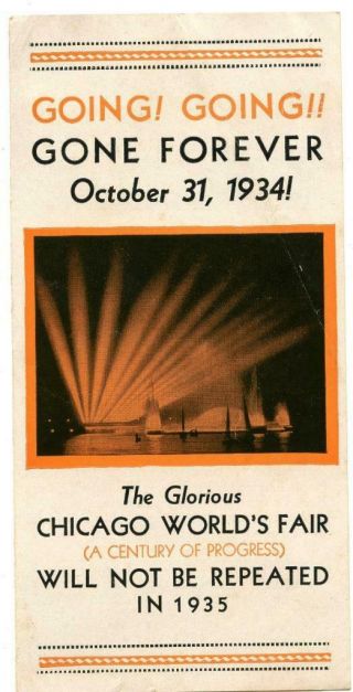 1933 Chicago Worlds Fair Pamplet Going Going Gone Forever Rare
