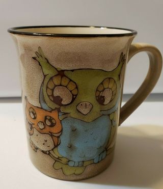 Rare Pier 1 Owl Buddy Owls Stoneware One 4.  5” Coffee Mug Cup Pier1 Imports