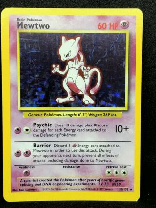 1999 Pokemon Mewtwo 10/102 Base Set Holo Rare,  Shows Wear On Edges