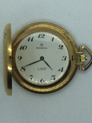 Rodania Gold Tone Pocket Watch Mechanical Incabloc Crown Rare Vintage