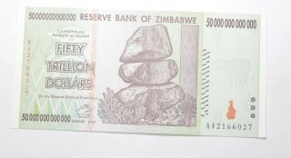 Rare 2008 50 Trillion Dollar - Zimbabwe - Uncirculated Note - 100 Series 311