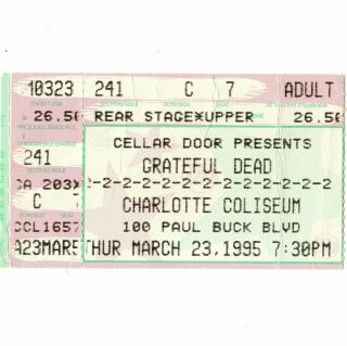Grateful Dead Concert Ticket Stub Charlotte Nc 3/23/95 Coliseum 2 - 2 - 2 - 2 - 2 - 2 Rare