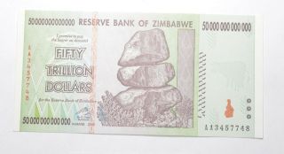 Rare 2008 50 Trillion Dollar - Zimbabwe - Uncirculated Note - 100 Series 250