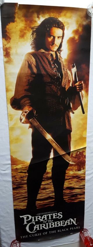 Rare.  Vintage Pirates Of The Caribbean Poster Long Door 21x62 " Orlando Bloom