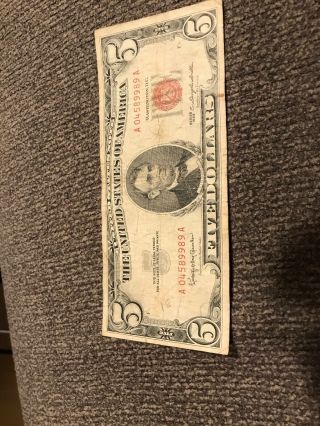 Five Dollar United States Note 1963 Rare Red Seal