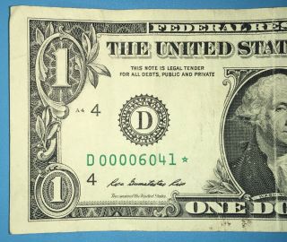 2013 D Series $1 One Dollar Bill Rare Fancy Low Serial Star Note FRN US Cool 3