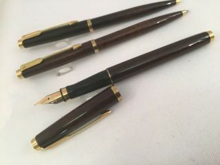 Parker 75 Rare Special Edition Set 3x Fountain Pen Ballpoint Pencil Brown (jlc)