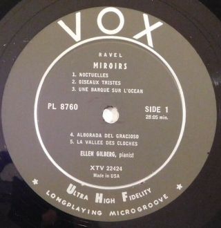 ELLEN GILBERG Ravel Miroirs Debussy Reflets.  VOX LP PL 8760 rare piano 2