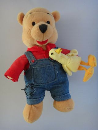 Disney Store Winnie The Pooh 8 " Mini Beanbag Plush - Farmer With Rooster Rare