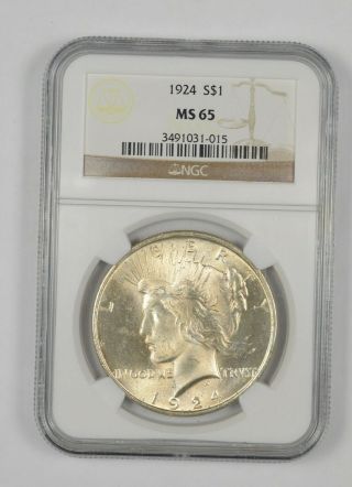Almost Perfect - Ms - 65 1924 Peace Silver Dollar - Ngc Graded - Rare 892
