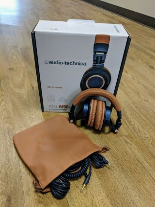 Audio Technica ATH - M50X Limited Edition Blue/Tan Rare Studio Monitor headphones 2