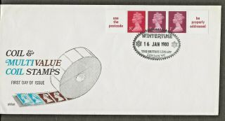 16/1/1980 10p Multi Value Coil - Rare - Wintertime Pictorial Postmark Fdc