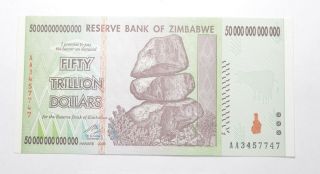 Rare 2008 50 Trillion Dollar - Zimbabwe - Uncirculated Note - 100 Series 249