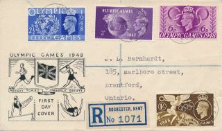 Gb 1948 Olympic Games On Rare Medway Towns Philatelic Illustrated Fdc