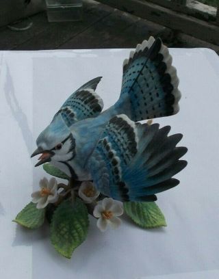 Rare Vintage 5.  5 " Lenox Blue Jay Bird Figurine Fine Porcelain Tree Great Shape
