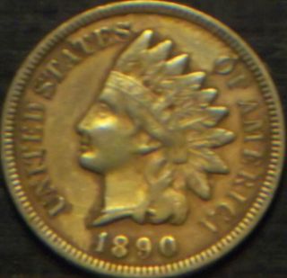 Rare 1890 Indian Head Cent Full Liberty With Diamonds In Rich Toning Cond Lqqk