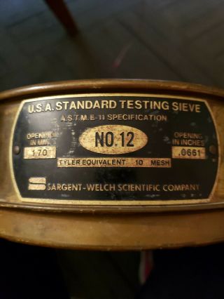 Rare Vintage E.  H.  Sargent & Co.  Brass U.  S.  Standard Sieve 12
