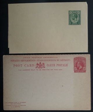 Rare C.  1920s Straits Settlements Stamped Wrapper & Postcard W Reply Card