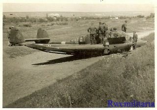Rare German Troops W/ Shot Down Luftwaffe Fw.  189 Uhu Recon Plane In Field