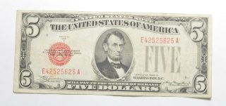 Crisp - 1928 - B $5.  00 Red Seal Us Note - Rare 555