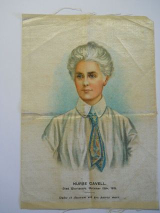 And Rare Silk Print Of Ww1 Heroin Edith Cavell