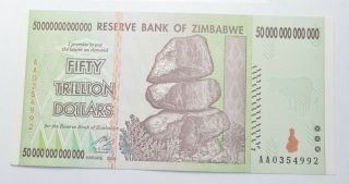 Rare 2008 50 Trillion Dollar - Zimbabwe - Uncirculated Note - 100 Series 702