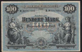 1900 100 Mark German State Bavaria Munich Rare Old Emergency Banknote P S922 Vf