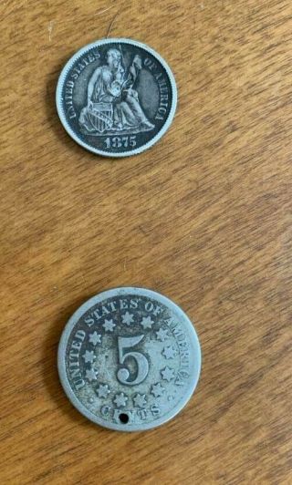 2 For 1 (10 Cent Liberty Seated & 5 Cent 1868) 2 For 1 Rare (1868 & 1875) Wow