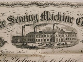 RARE 1868 Florence Sewing Machine Company Capital Stock Certificate Springfield 3