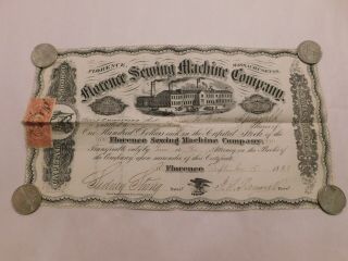 RARE 1868 Florence Sewing Machine Company Capital Stock Certificate Springfield 7