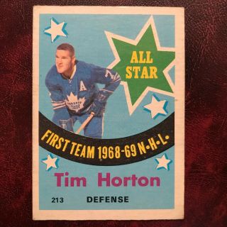 1969 - 70 O - Pee - Chee Opc Set Tim Horton All - Star Rare 213 Maple Leafs - Ex