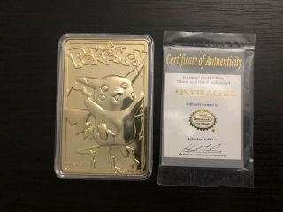 Rare Pokemon 1999 Nintendo 23k Gold Plated Trading Card 25 Pikachu W/