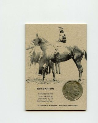 Sir Barton & Johnny Loftus 1919 Buffalo Nickel Insert Thick Trade Card Rare