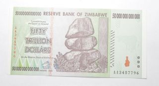 Rare 2008 50 Trillion Dollar - Zimbabwe - Uncirculated Note - 100 Series 285