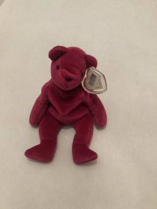 Rare Ty 2nd Gen Old Face Cranberry Teddy Beanie Baby