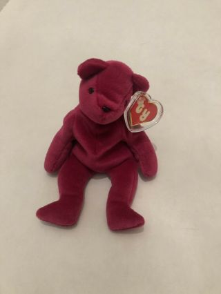 RARE TY 2nd gen OLD FACE CRANBERRY TEDDY Beanie Baby 2