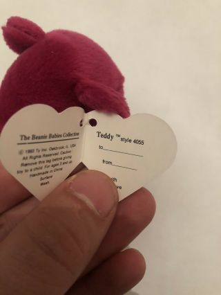 RARE TY 2nd gen OLD FACE CRANBERRY TEDDY Beanie Baby 4