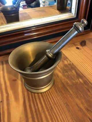 Rare Vintage Heavy Solid Brass Mortar And Pestle
