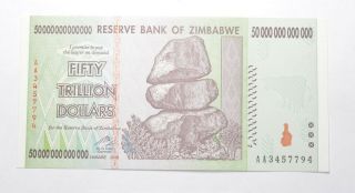 Rare 2008 50 Trillion Dollar - Zimbabwe - Uncirculated Note - 100 Series 287