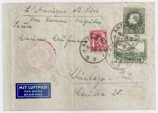 1936 Belgium To Peru Zeppelin Cover,  Rare 20 Francs Montenez,  Rarity