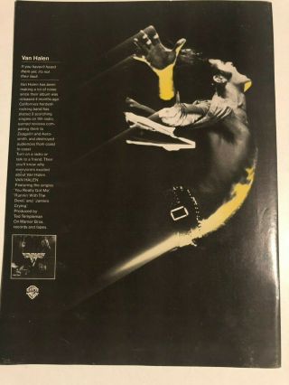 1978 Van Halen David Lee Roth Debut Lp Promo Print Ad 8 " X 11 " Rare