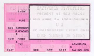 Rare U2 6/5/83 Red Rocks Co Ticket Stub Denver U - 2