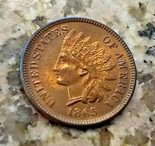 Rare 1865 Red Brown U.  S Indian Head Penny Clear Sharp Details N/r